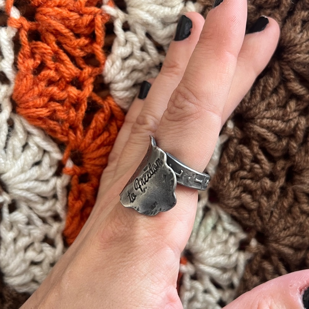 Silver Engraved Spoon Statement Ring - image 3